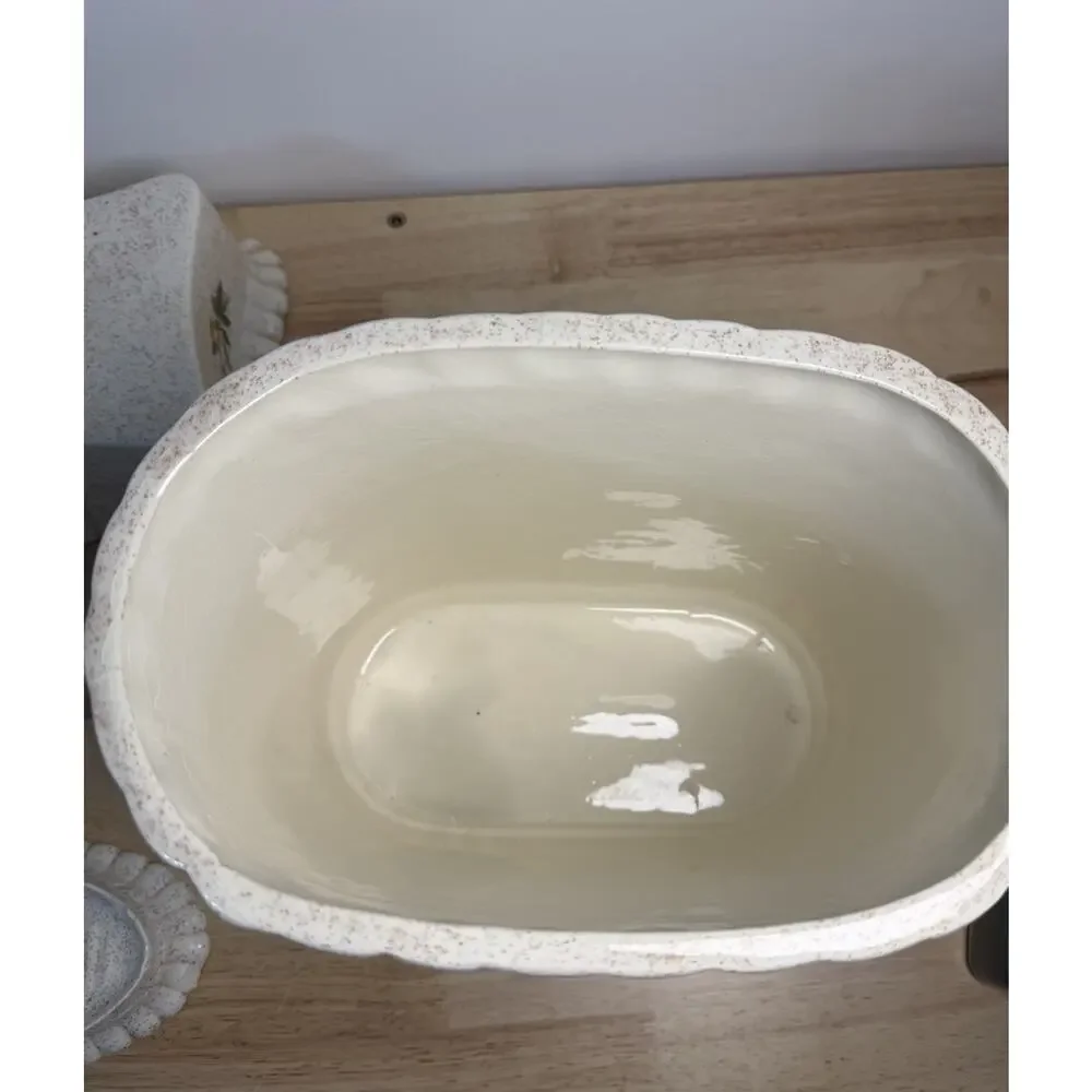 VTG 1983 Ceramic Vanity Bathroom Set of 4 Speckled Yellow Floral Design READ